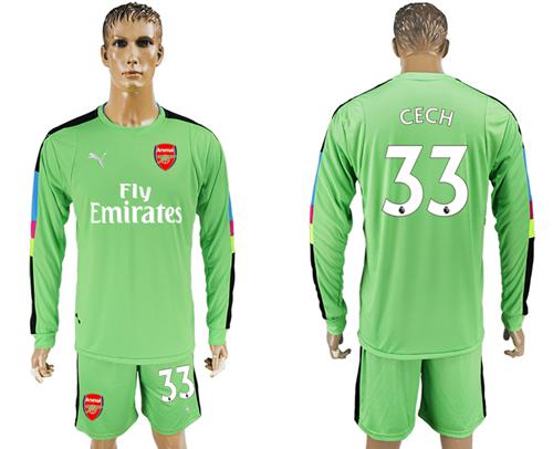 Arsenal #33 Cech Green Goalkeeper Long Sleeves Soccer Club Jersey - Click Image to Close